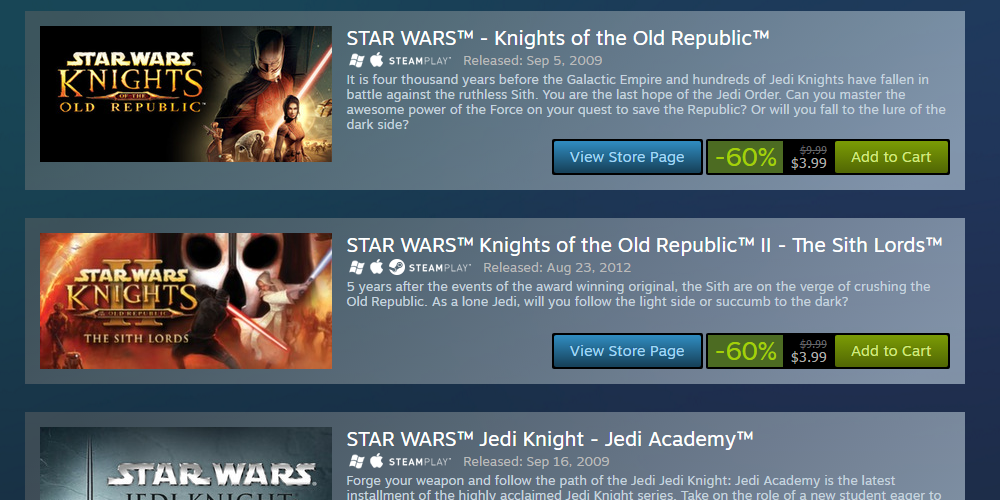 Star Wars Games on Sale in the Aspyr Steam Sale