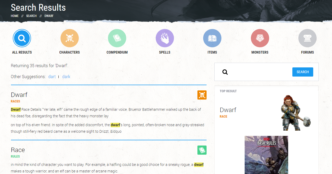 D&amp;D Beyond - Search